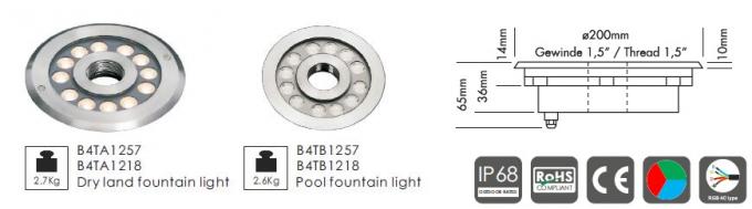 B4TB1257 B4TB1218 12 * 2W直径Dia. 182mmのフロント カバーIP68が付いている中央Ejective LEDのプールの噴水ライトは防水する 0